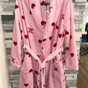 Womens Valentines Juicy Couture Pink Robe with Red Hearts size L/XL NEW